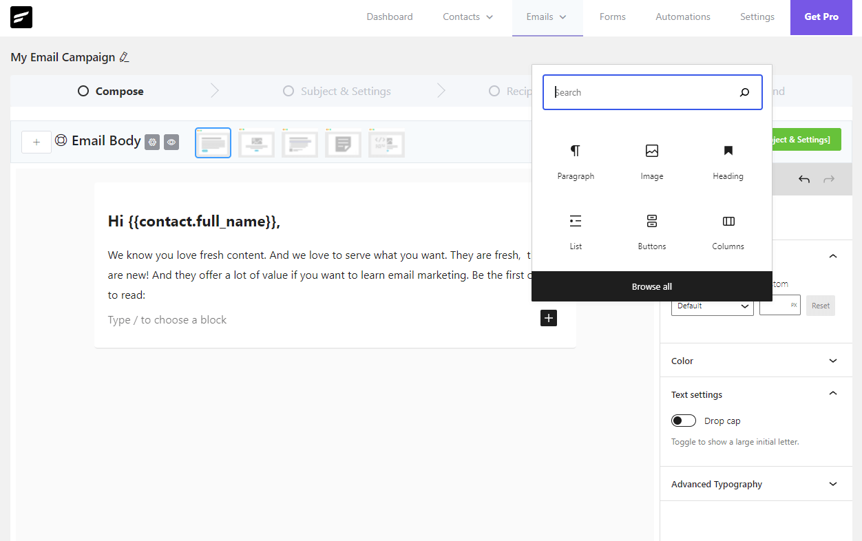 WordPress Email Marketing: In-Depth Tutorial, Useful Plugins and Automations FluentCRM email campaign setup
