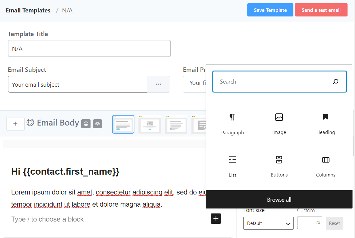 WordPress Email Marketing: In-Depth Tutorial, Useful Plugins and Automations FluentCRM email templates options