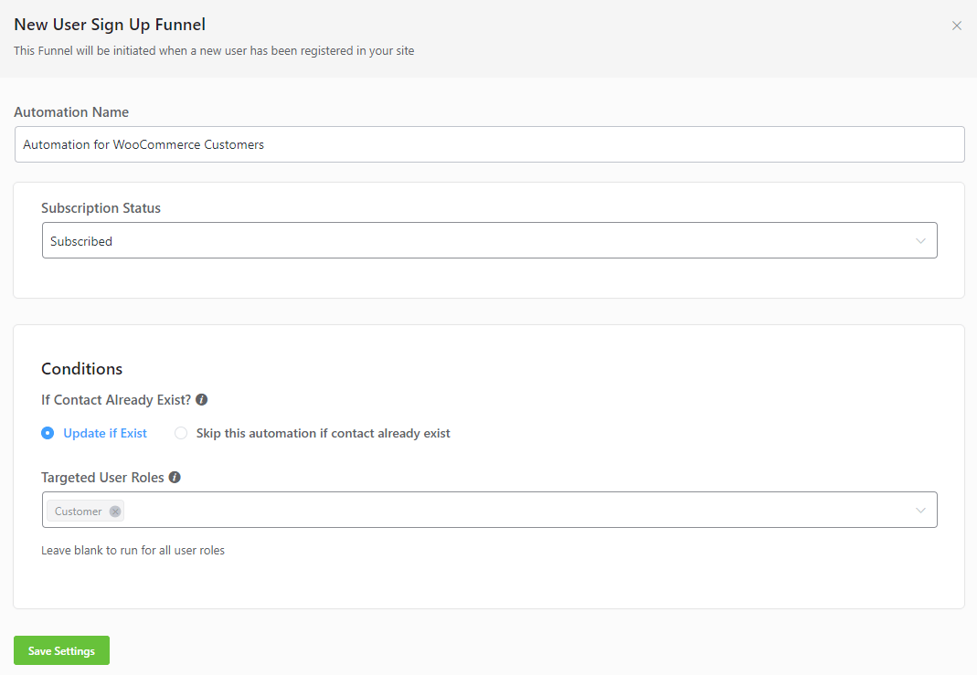 WordPress Email Marketing: In-Depth Tutorial, Useful Plugins and Automations FluentCRM new user signup funnel