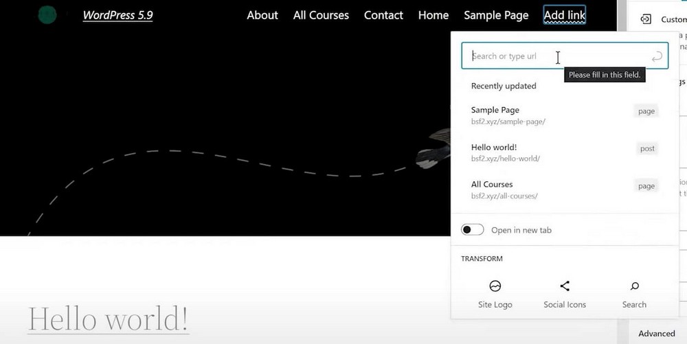 WordPress 5.9 - What’s New in the Latest WordPress Update? Navigation bar Editor FSE