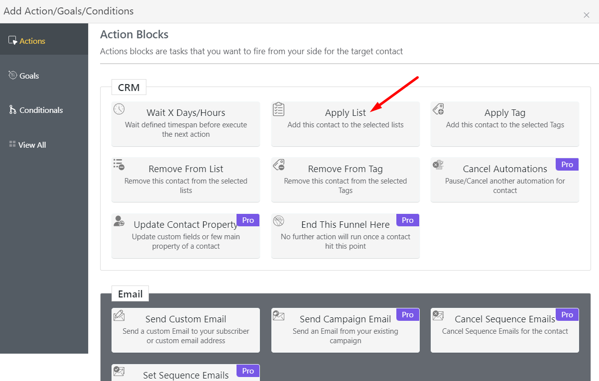 WordPress Email Marketing: In-Depth Tutorial, Useful Plugins and Automations select apply list block