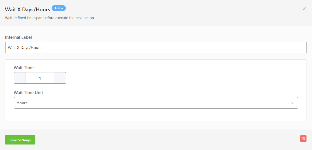 WordPress Email Marketing: In-Depth Tutorial, Useful Plugins and Automations Wait x days action block settings