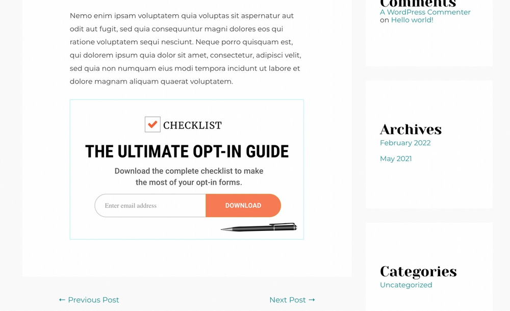 WordPress Newsletters: 9 Effective Plugins + How To Guide Created in content optin form using ConvertPro
