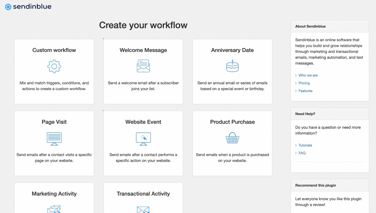 WordPress Newsletters: 9 Effective Plugins + How To Guide SendinBlue create your workflow