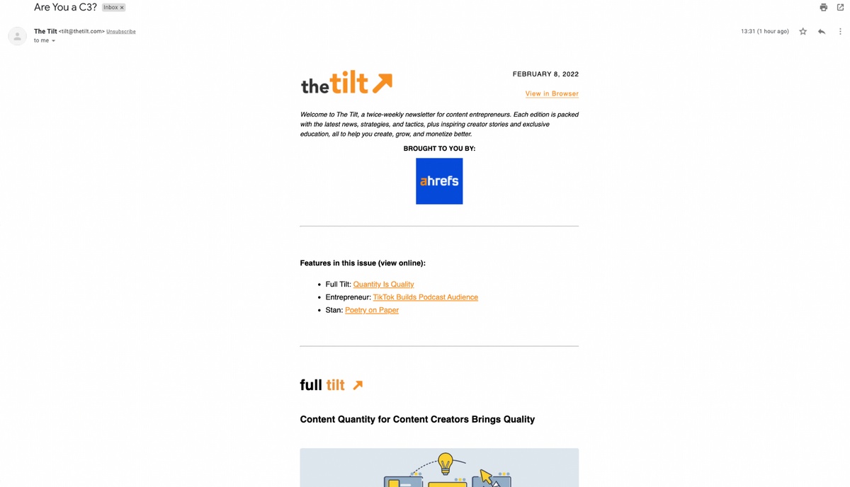 WordPress Newsletters: 9 Effective Plugins + How To Guide The Tilt email newsletter example