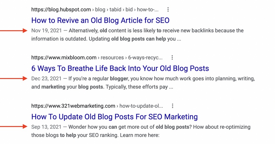How To Optimize Blog Posts for SEO: 15 Ways to Boost Website Traffic Google showing post publishing date