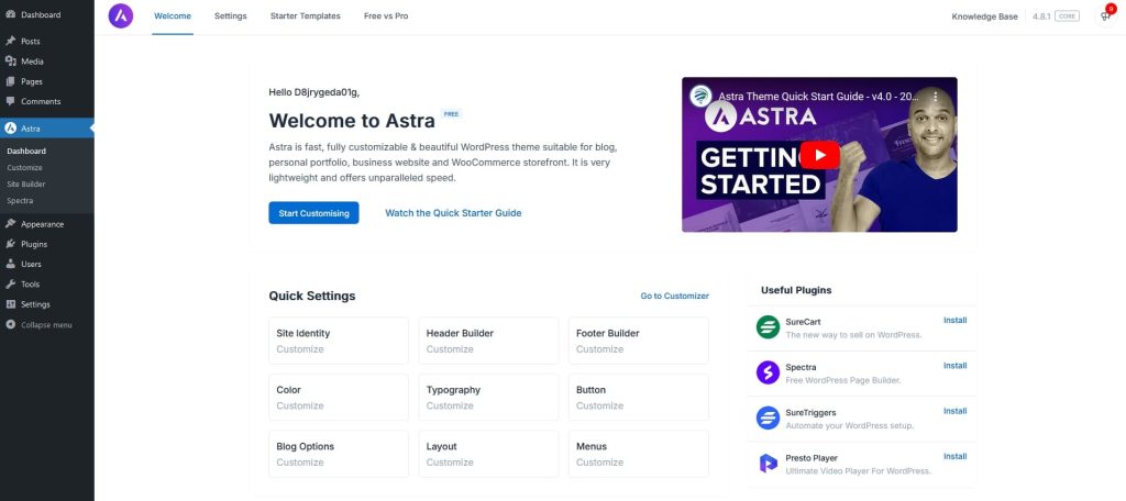Elementor + WooCommerce: How To Build an Amazing eCommerce Website Astra Dashboard page