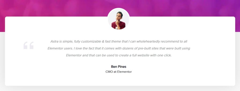 Elementor + WooCommerce: How To Build an Amazing eCommerce Website Astra Testimonial by Elementor