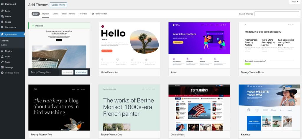 Elementor + WooCommerce: How To Build an Amazing eCommerce Website Astra on WordPress Dashboard Theme Search Page