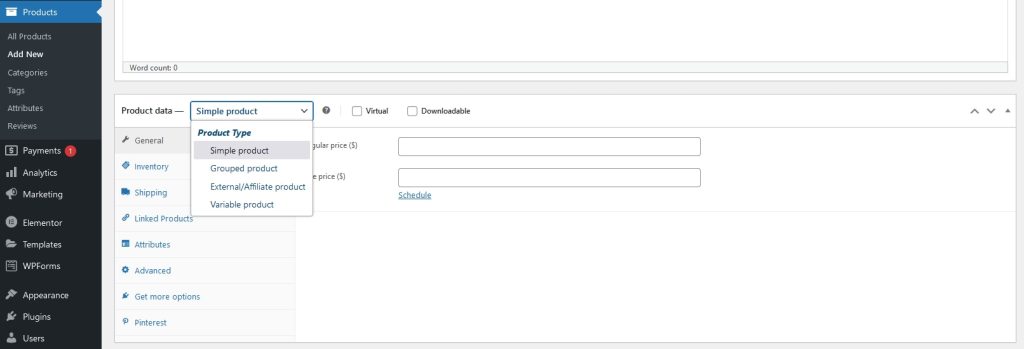 Elementor + WooCommerce: How To Build an Amazing eCommerce Website Product data setting on add product page of woocommerce