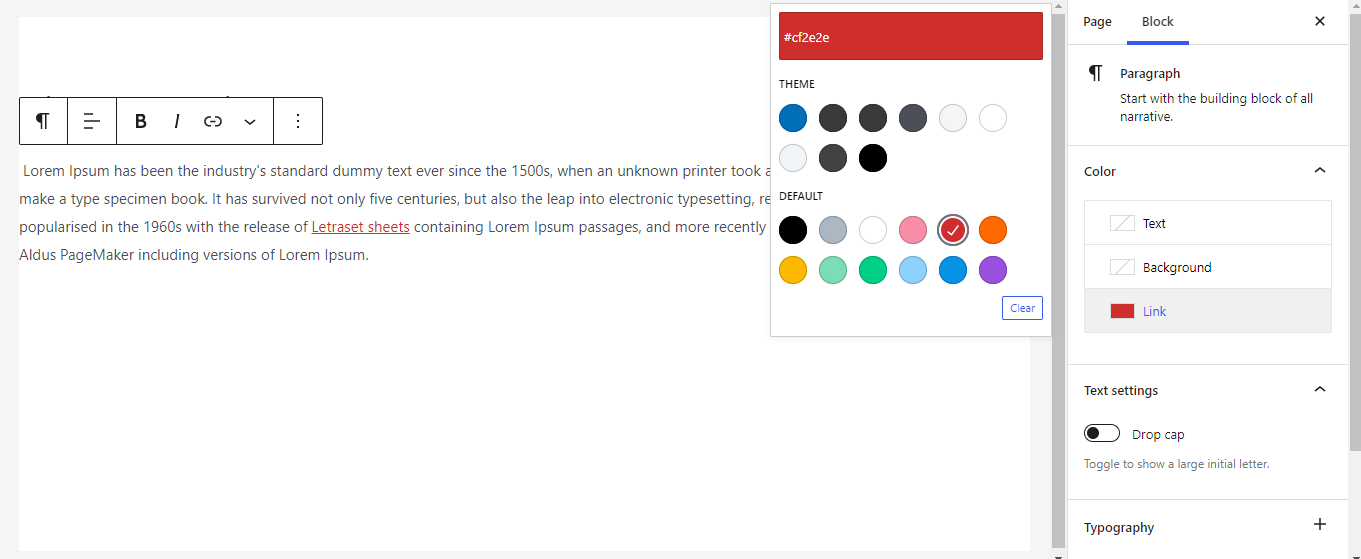 Improved Block Editor Experience with Astra Theme JSON link color change