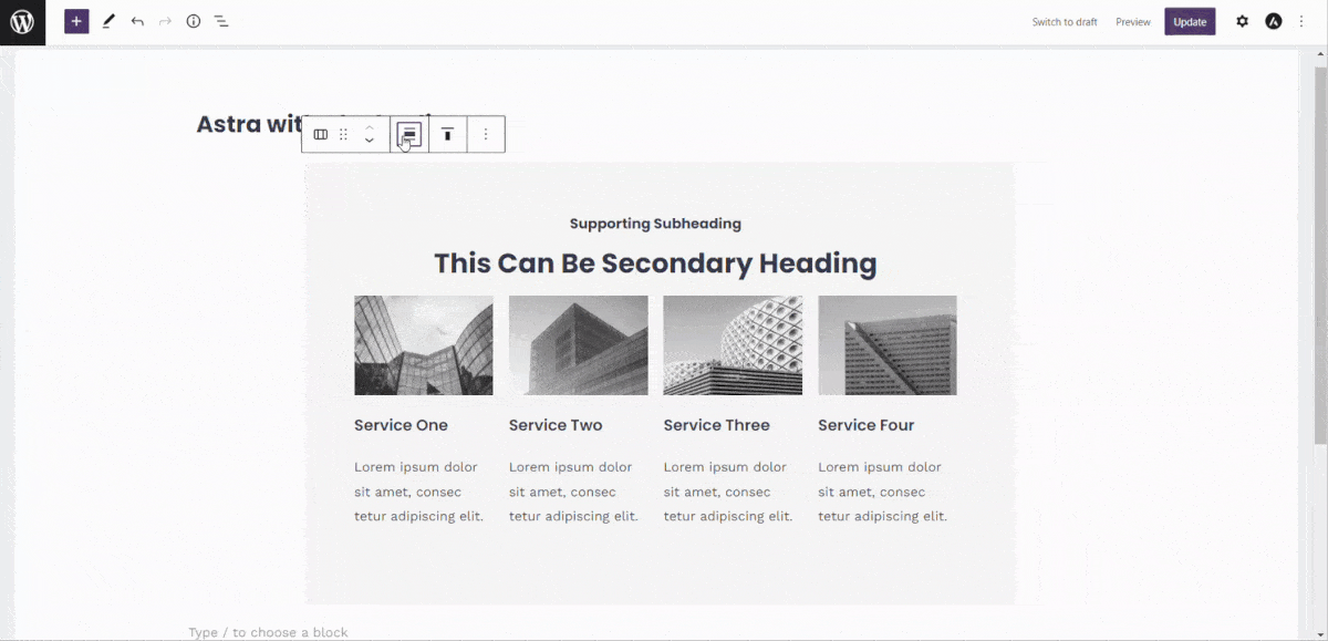 Experience the All-New Block Editor With Astra 3.8 Astra edit page layout on block editor