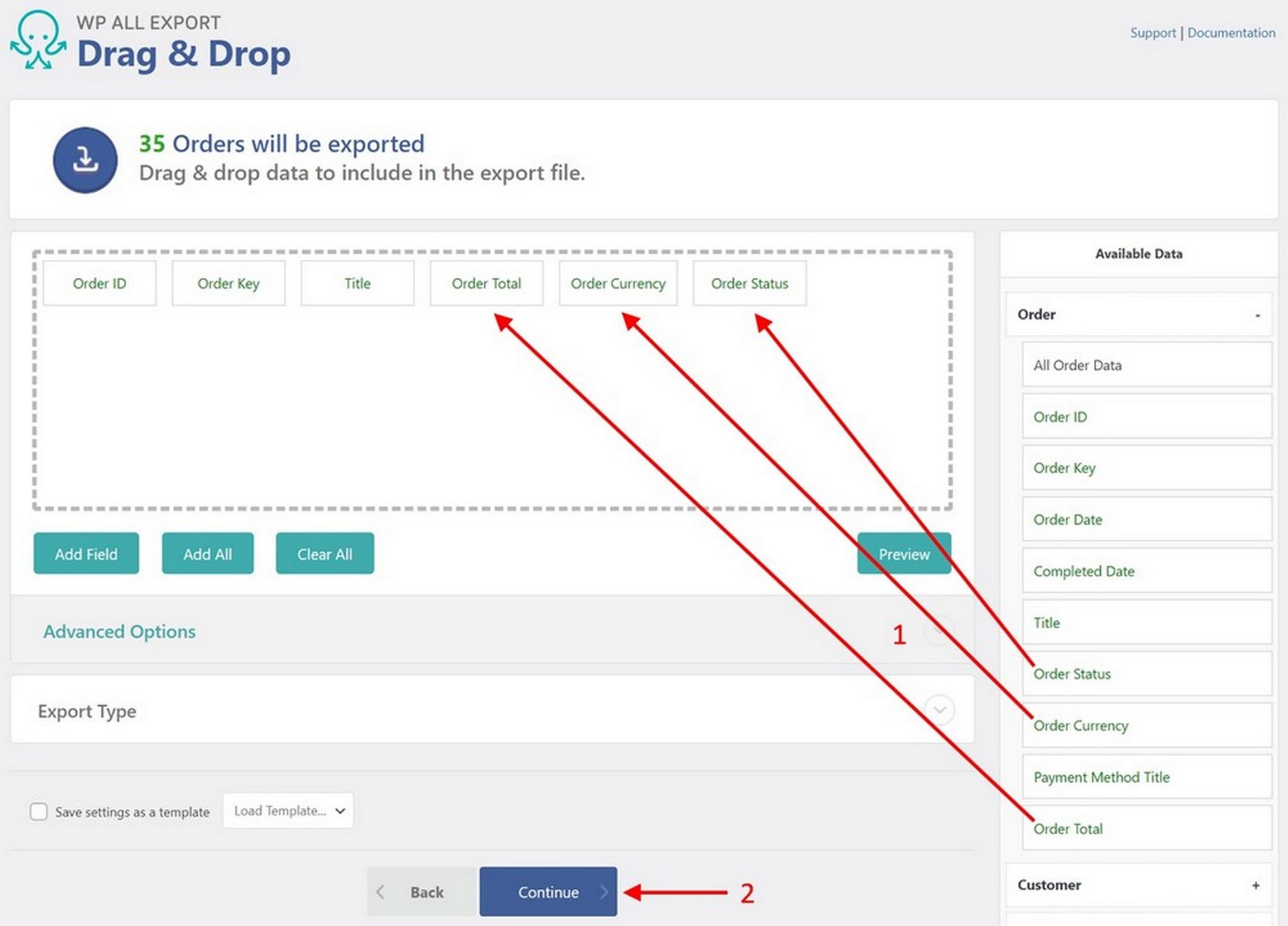 Exporting WooCommerce Orders: A Comprehensive Guide for Store Owners WP all export drag and drop screen