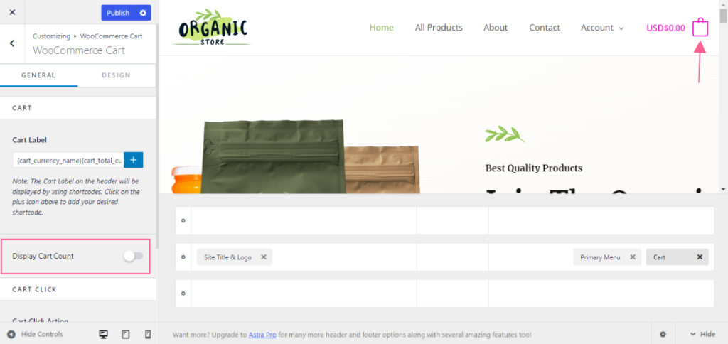Improvement: WooCommerce - Modify the Cart label design Ast Woocom Cart Cart Count Off 1024x484