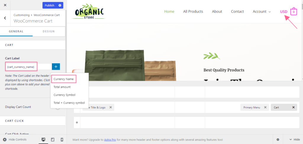 Improvement: WooCommerce - Modify the Cart label design Currency Name