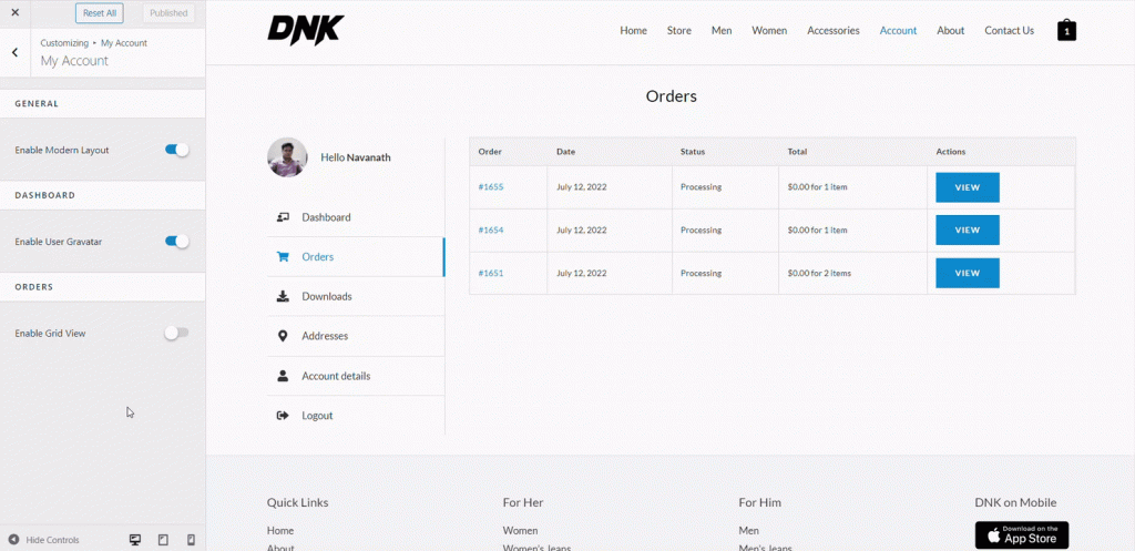 Astra WooCommerce update (version 3.9.0) My Account Page Grid View for your orders & downloads
