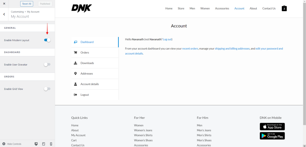 Astra WooCommerce update (version 3.9.0) My Account Page modern layout