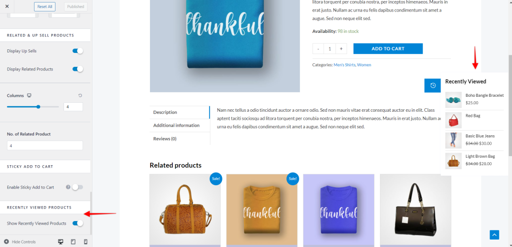 Astra WooCommerce update (version 3.9.0) Single Product Page recently viewed products