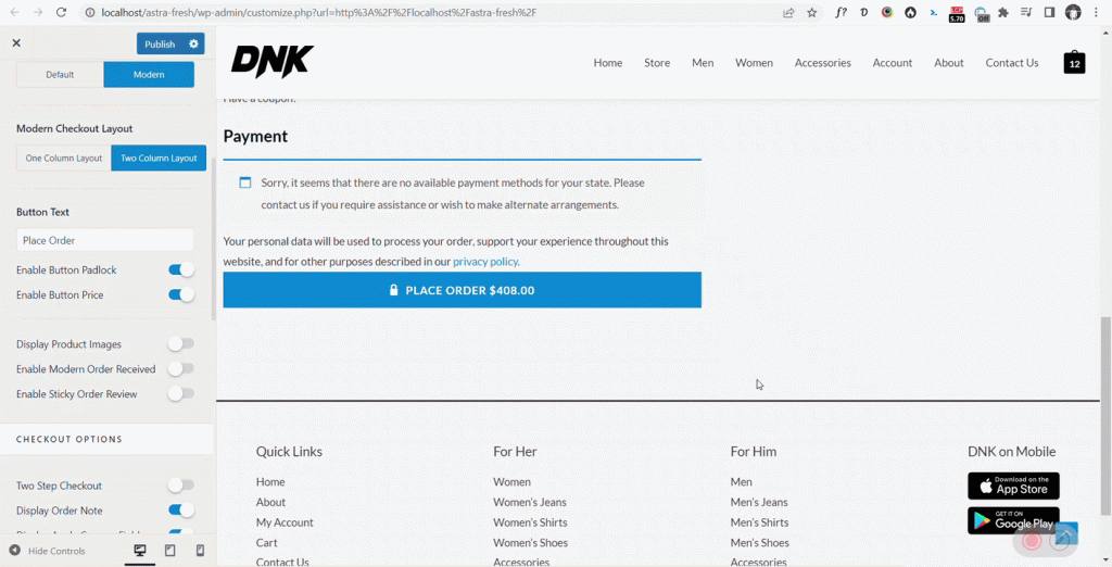 Improvements on the CheckOut page(Astra 3.9.0) Check out button text option