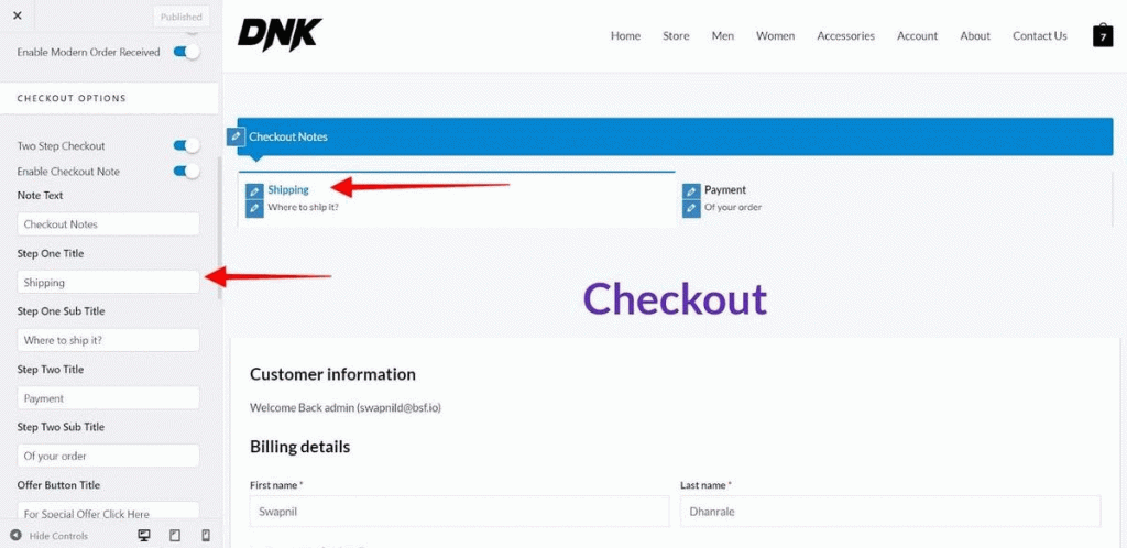 Improvements on the CheckOut page(Astra 3.9.0) Title and Subtitles for step 1 and step 2