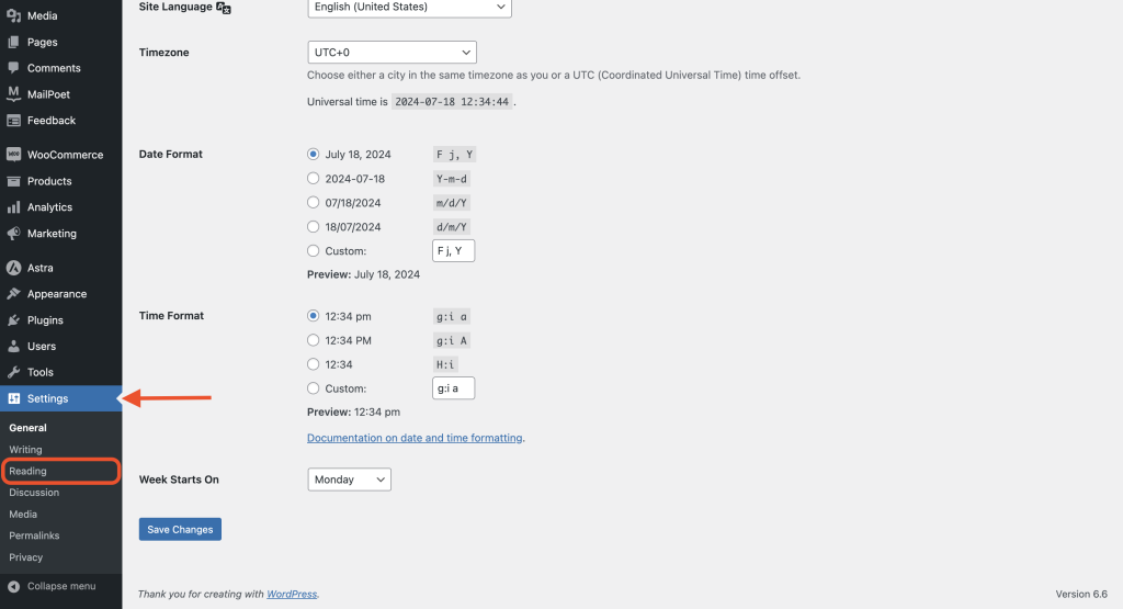 Set WooCommerce Shop Page as Homepage WordPress "Reading" settings