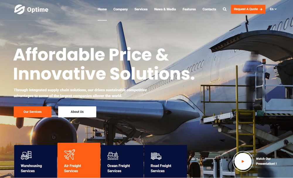 The 23 Best Logistics and Transport WordPress Themes (Free and Paid) Optime WordPress theme