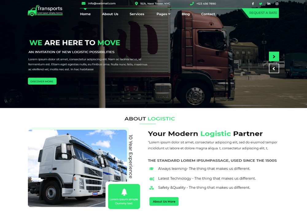 The 23 Best Logistics and Transport WordPress Themes (Free and Paid) Transportation Shipment theme