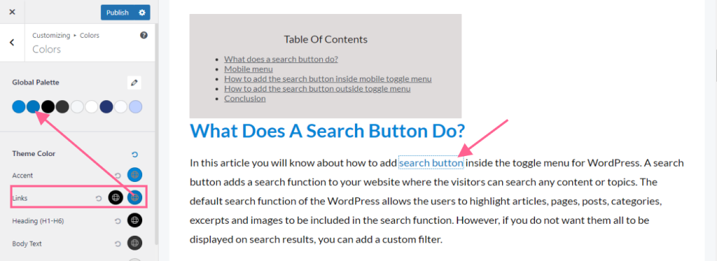 How to use the color palette of the Astra theme link hover color