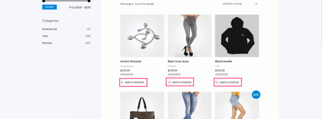 Add a Wishlist button to Your WooCommerce Website Wishlist-final display