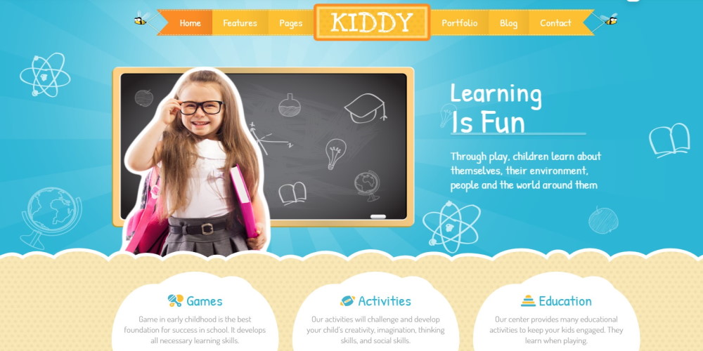Best Kindergarten WordPress Themes: For Preschools, Nursery and Daycare Services Kiddy WordPress theme demo website