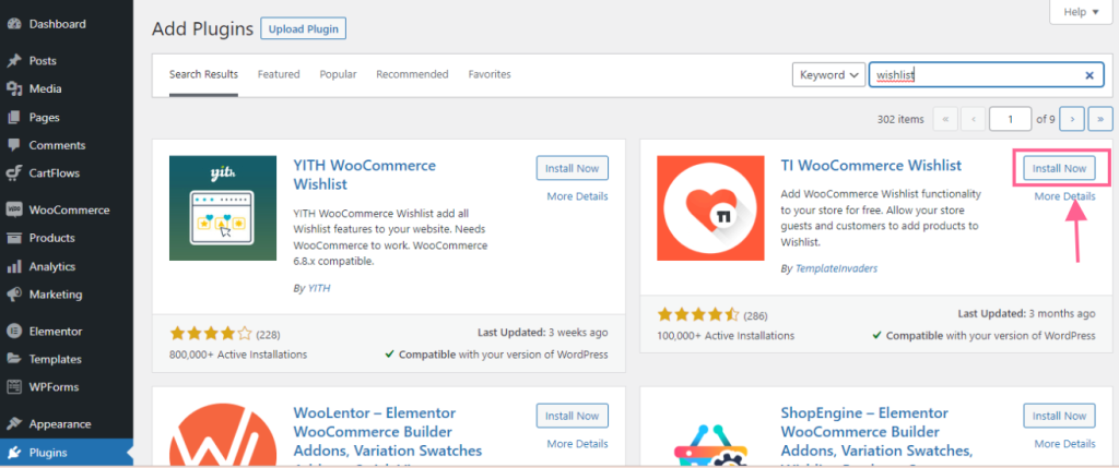 Add a Wishlist button to Your WooCommerce Website Wishlist-install