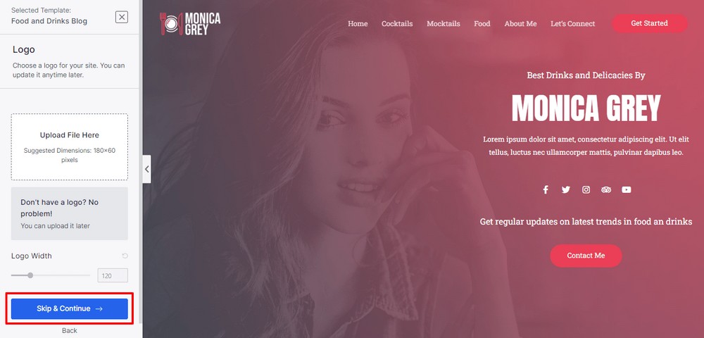 How To Create a Recipe Website in Under an Hour Add website logo