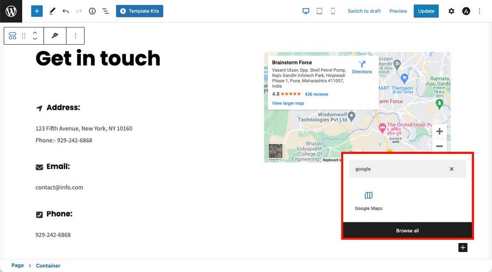 How To Build a Church Website With WordPress Using Free Tools Adding a Google Maps Block on WordPress