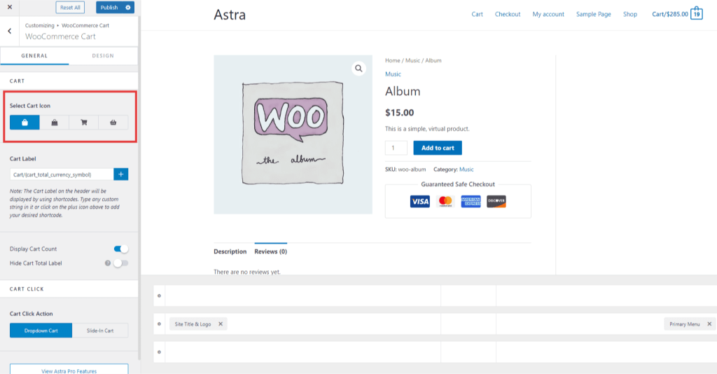Revert support for old Astra cart icon After Using Custom Code 1024x534