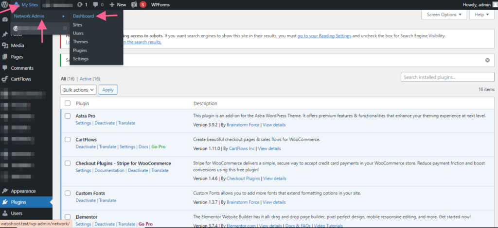 How to Create a Multisite Network and Use Astra Child Theme On It ast-network-admin