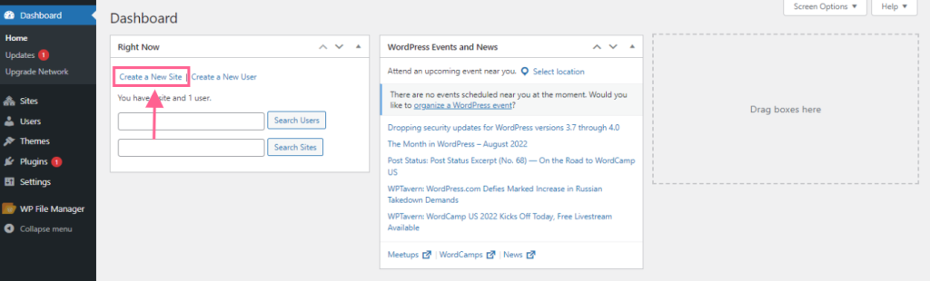 How to Create a Multisite Network and Use Astra Child Theme On It Ast Network Admin Dashboard View 1024x310