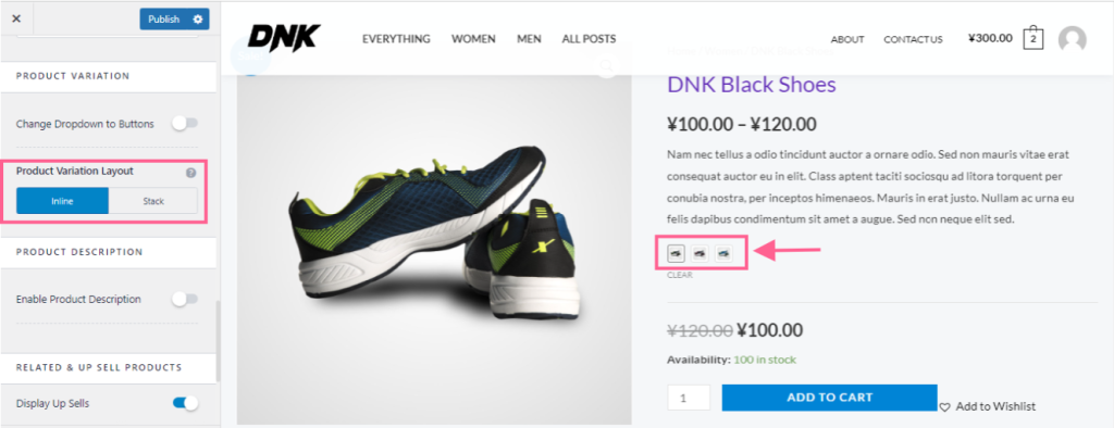 Single Product WooCommerce Ast-product-variation-layout
