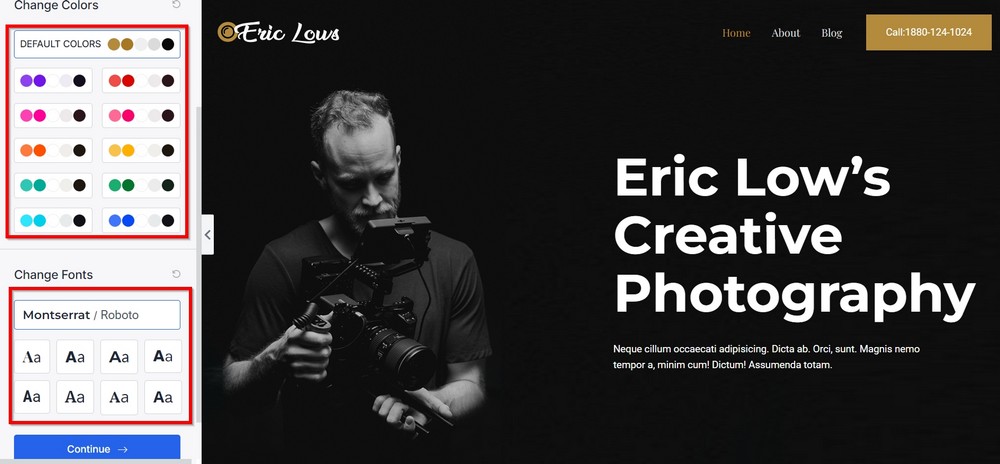 How To Create a Photography Website – Beginner's Guide astra starter template wizard change fonts and colors