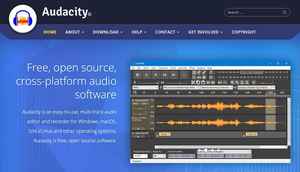 How To Make a Podcast Website With WordPress Audacity homepage