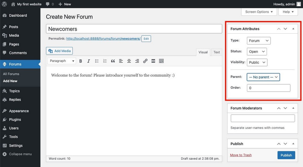 How To Create a Forum Website With WordPress (Beginner’s Guide) bbPress Forum attributes