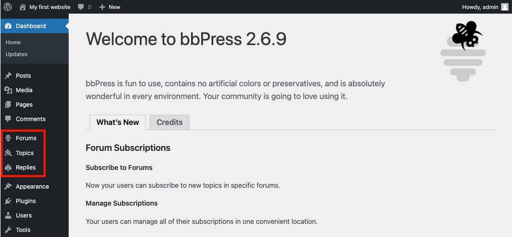 How To Create a Forum Website With WordPress (Beginner’s Guide) BBPress welcome screen
