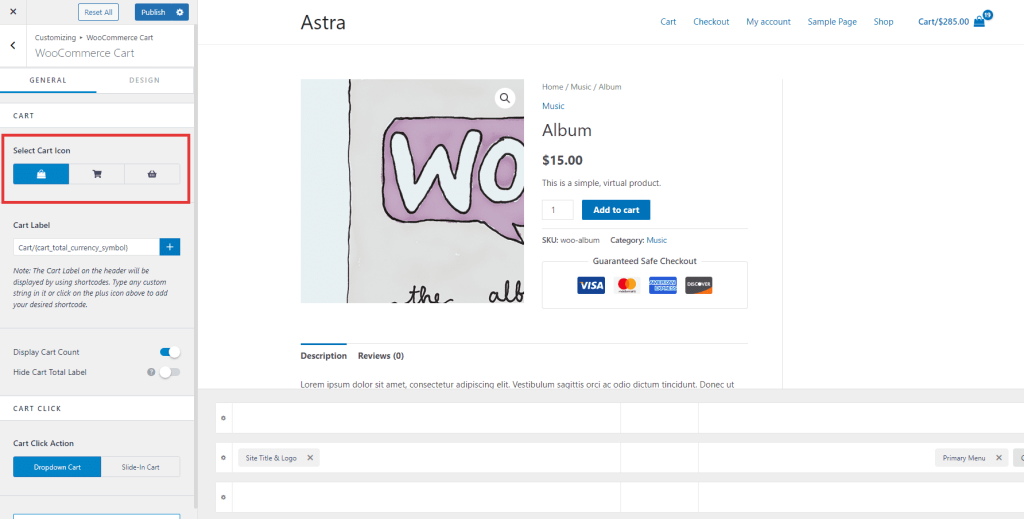 Revert support for old Astra cart icon Before Using Custom Code 1024x519