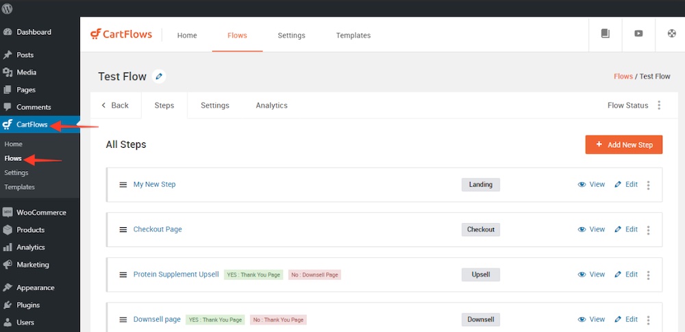 How To Start an Online Bakery Website – Complete 7 Step Walkthrough CartFlows flows section