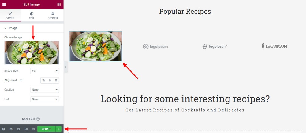 How To Create a Recipe Website in Under an Hour Change image and click on the update button