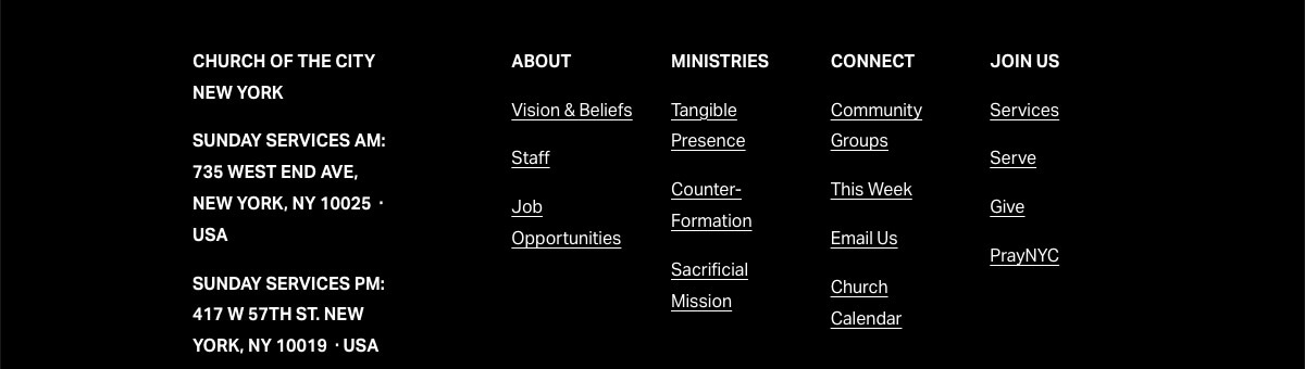 How To Build a Church Website With WordPress Using Free Tools Church of NYC footer