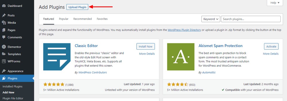 How To Create a Recipe Website in Under an Hour Click Upload Plugin button