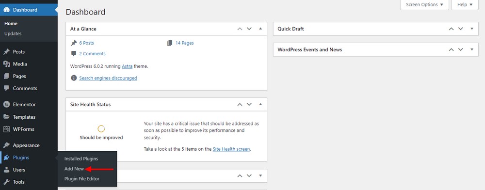 How To Create a Recipe Website in Under an Hour Dashboard Plugins Add New option
