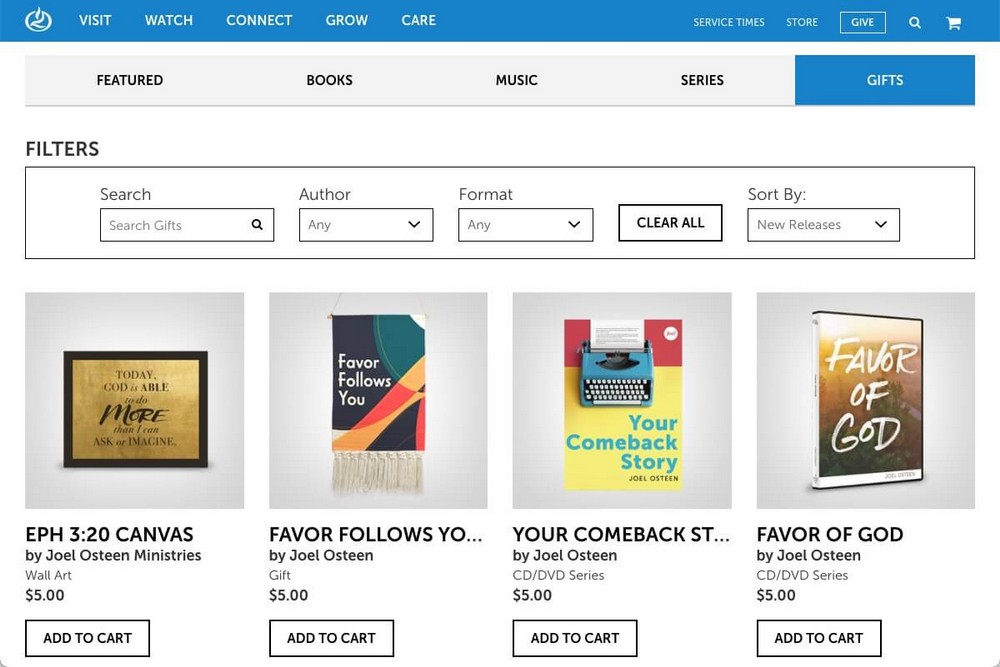 How To Build a Church Website With WordPress Using Free Tools Example of church store