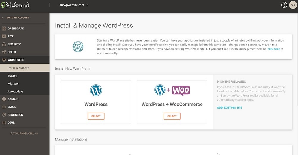 How To Build a Church Website With WordPress Using Free Tools Example of WordPress installation using SiteGround Wizard