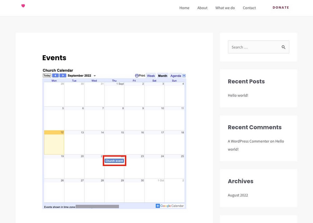 How To Build a Church Website With WordPress Using Free Tools Google Calendar embed on WordPress